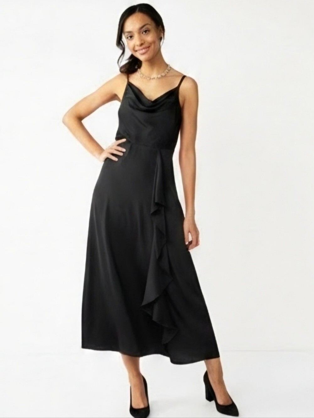 Women's Nine West Cowlneck Maxi Dress Black Size XXL